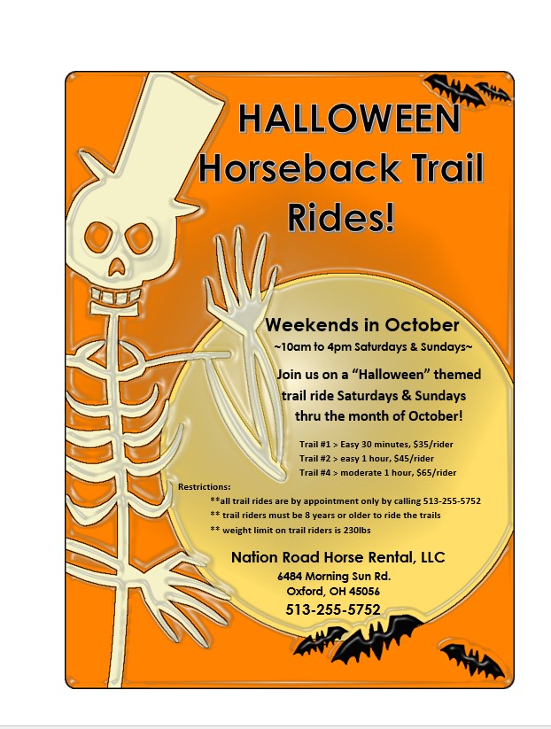 Halloween Horseback Trail Rides! Nation Road Horse Rental, LLC